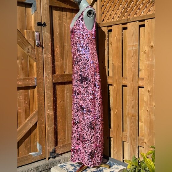 🆕 SIMKHAI 🧿 NWOT Bex Sequined Embellished Maxi Dress, Sorbet Pink - Sz US 12 - Picture 5 of 16